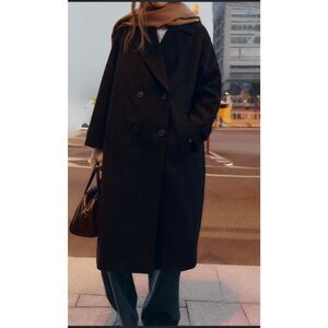 Zara Black Double Breasted Oversized Women’s Coat XL Minimalist Long Coat